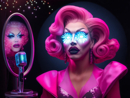 The drag queen in the reflection.