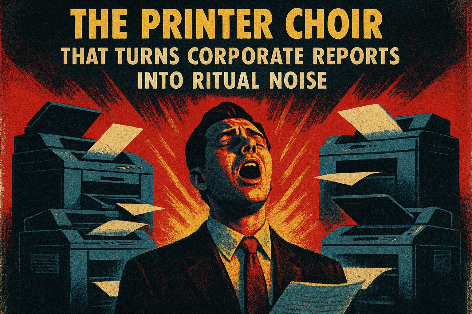 The Printer Choir That Turns Corporate Reports into Ritual Noise